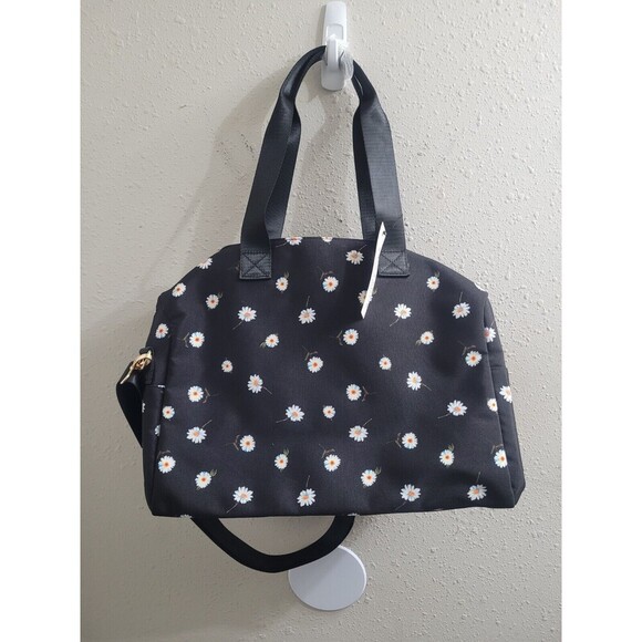 Alice + Olivia Black Daisy Print Duffel Bag w/ Crossbody Strap, MSRP $310 Summer - Picture 1 of 9